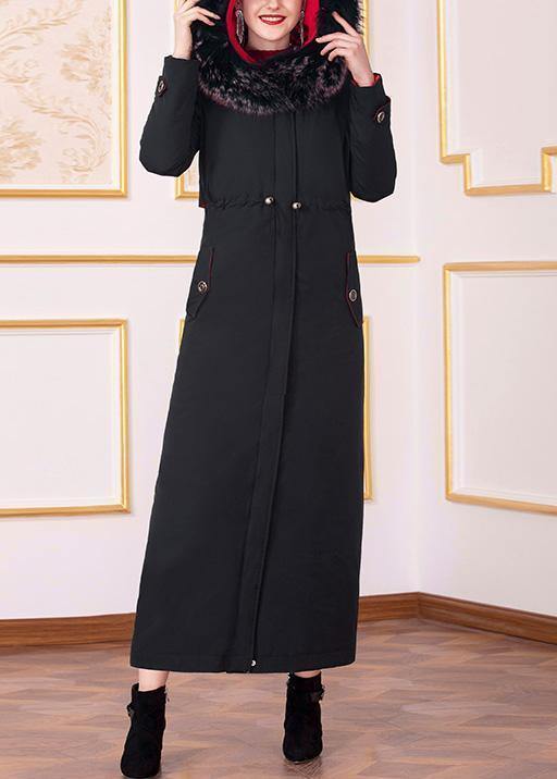 New Loose Fitting Winter Jacket Hooded Winter Outwear Black Drawstring Goose Down Coat