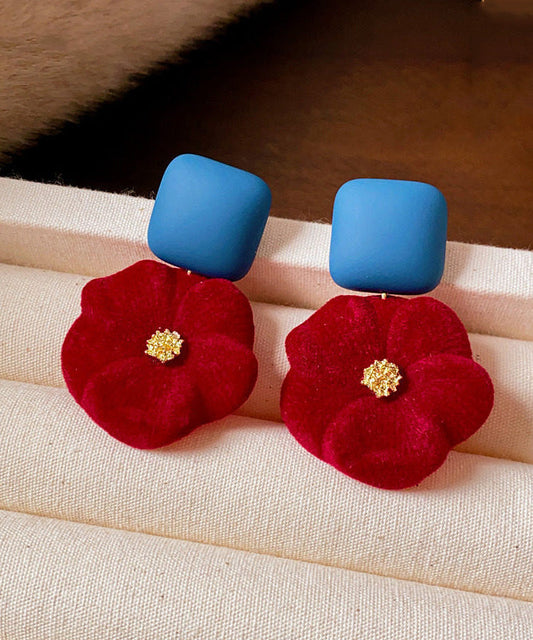 New Year Red Alloy Flocking Stud Earrings