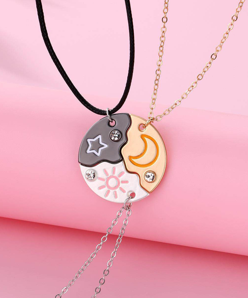 Novelty Alloy Star Moon Sun Three-piece Set Pendant Necklace