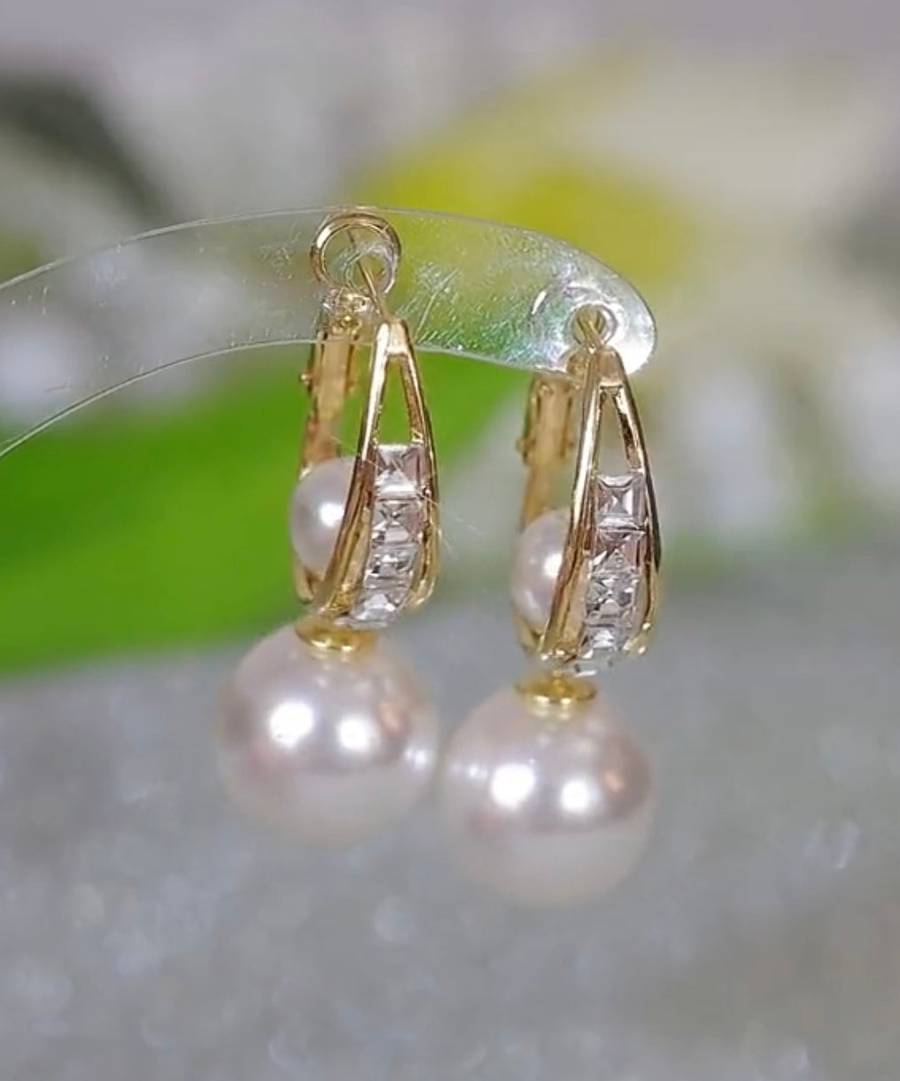 Novelty Gold Copper Overgild Pearl Zircon Drop Earrings Kx1038