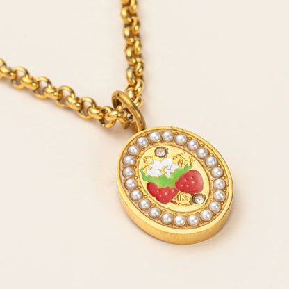Dainty Pearl Strawberry Pendant Necklace