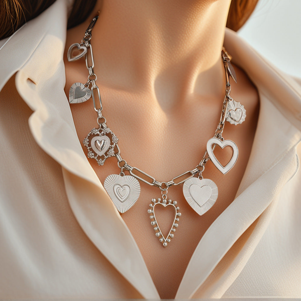 Kymora Striped Heart Necklace