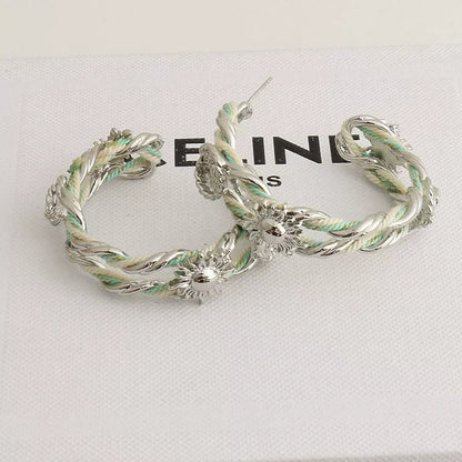 Braided Rope Sunflower Hoop Earrings