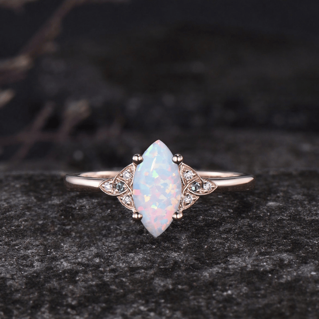 Divine Goddess Opal Triquetra Ring Set