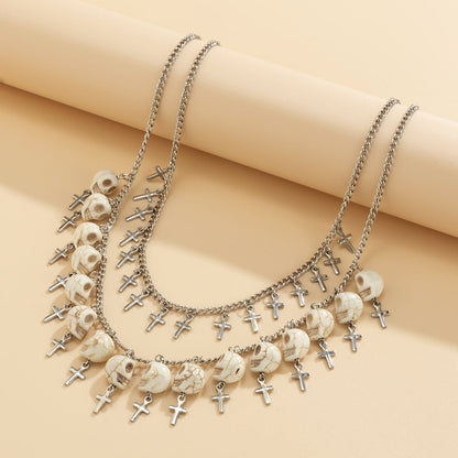 Halloween Cross Tassel Skull Punk Exaggerated Layered Necklace