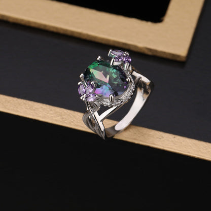 Aurora Crystal Sterling Silver Ring