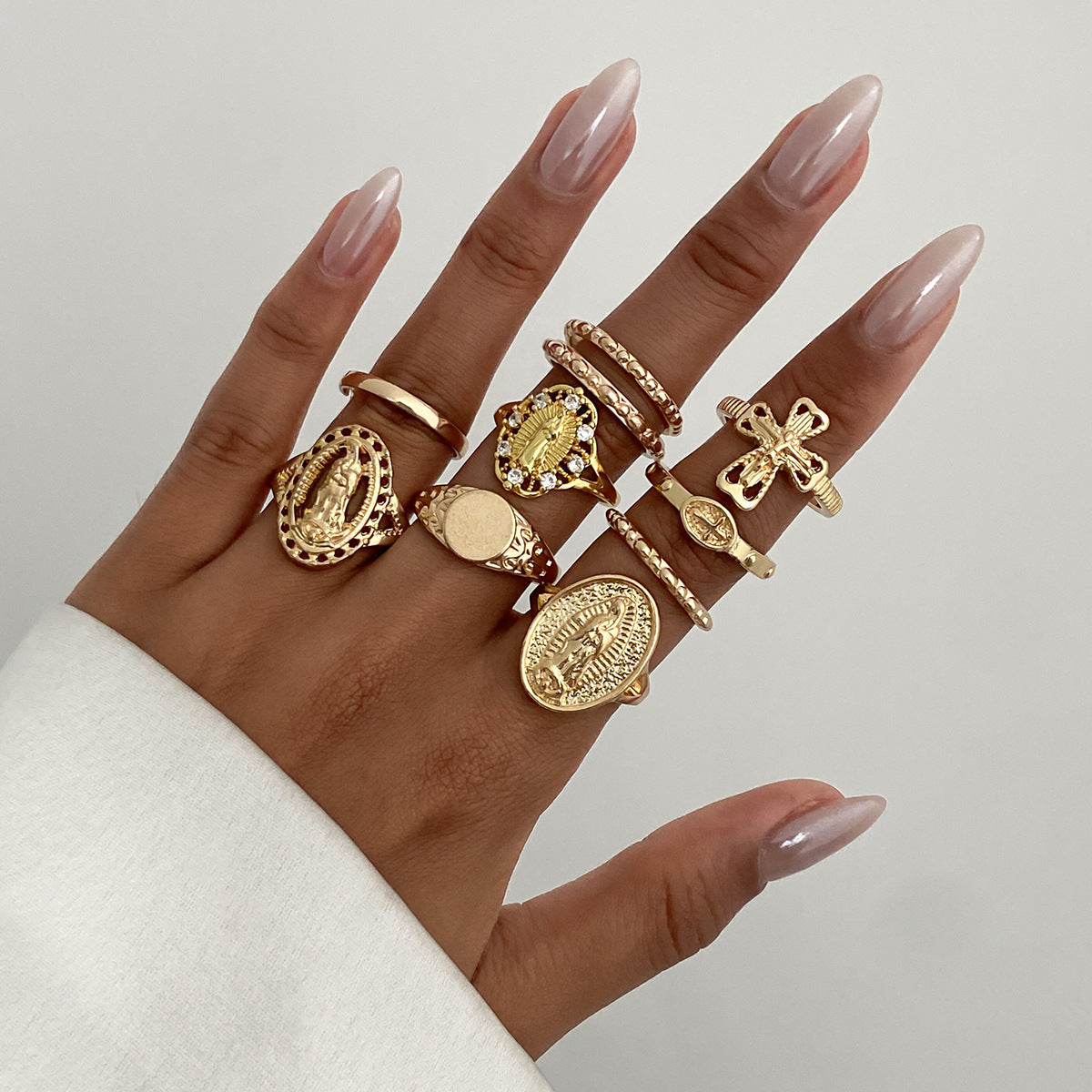 Lea Crown Cross Ring 10pcs Set