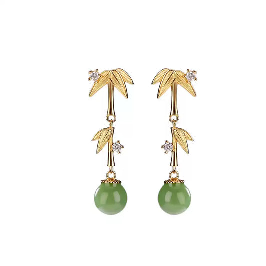 Jade Drop Bamboo Leaf Earrings
