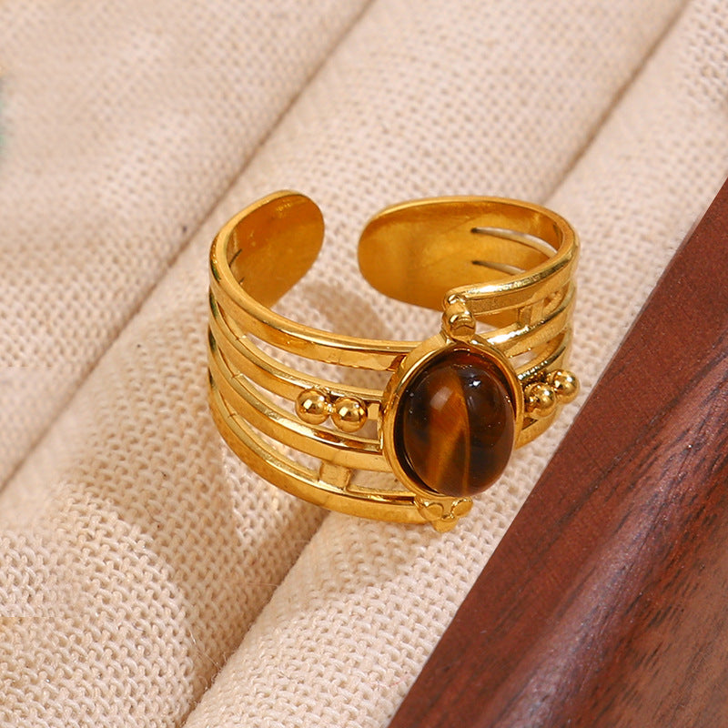 Leeba Layered Stone Open Ring