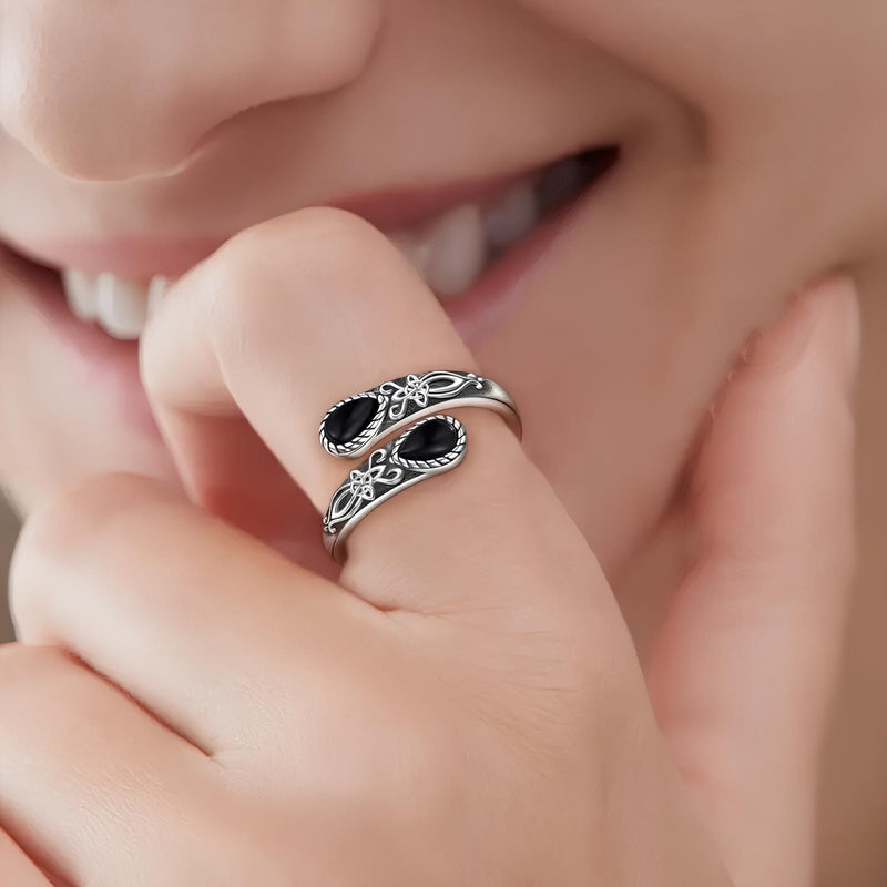 Obsidian Witch's Knot Protection Ring