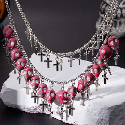 Halloween Cross Tassel Skull Punk Exaggerated Layered Necklace