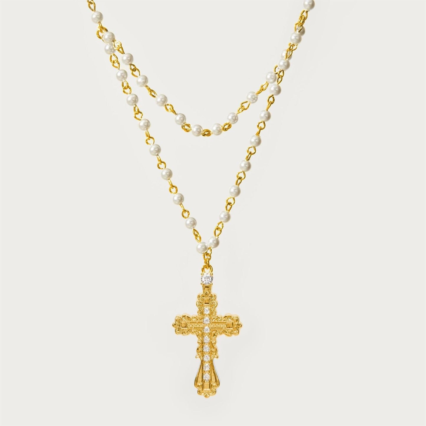 Mykayla Shell Pearl Cross Necklace