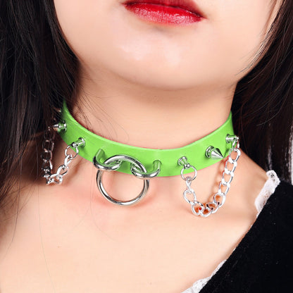 Personality O-ring Rivet Chain Pu Necklace