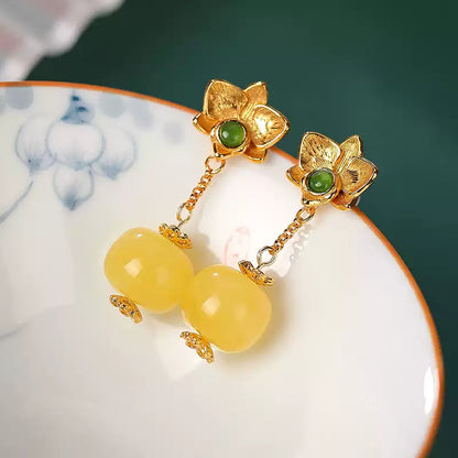 Diana Jade and Honey Amber Drop Earrings