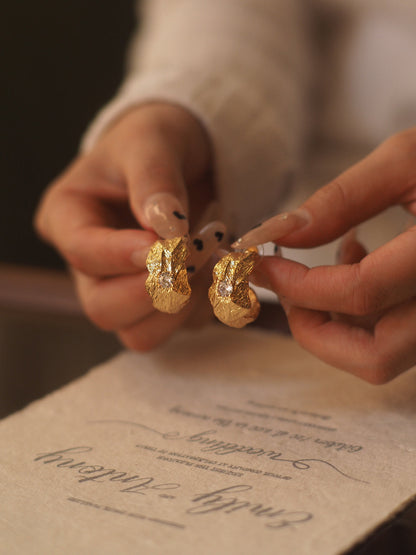 Sanya Textured Leaf Crystal Stud Earrings