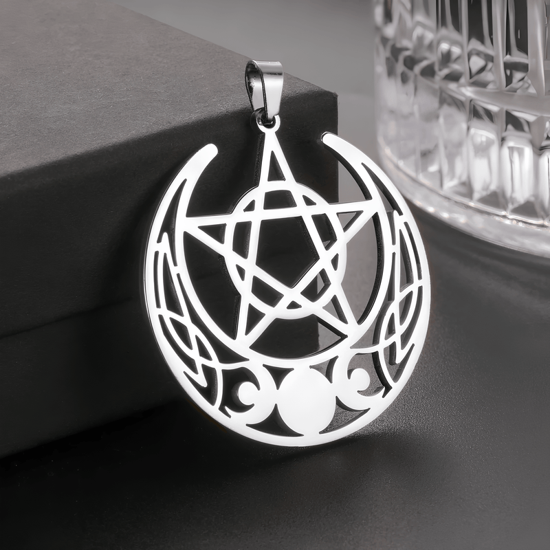 Mystic Moon Triple Goddess Pentagram Necklace