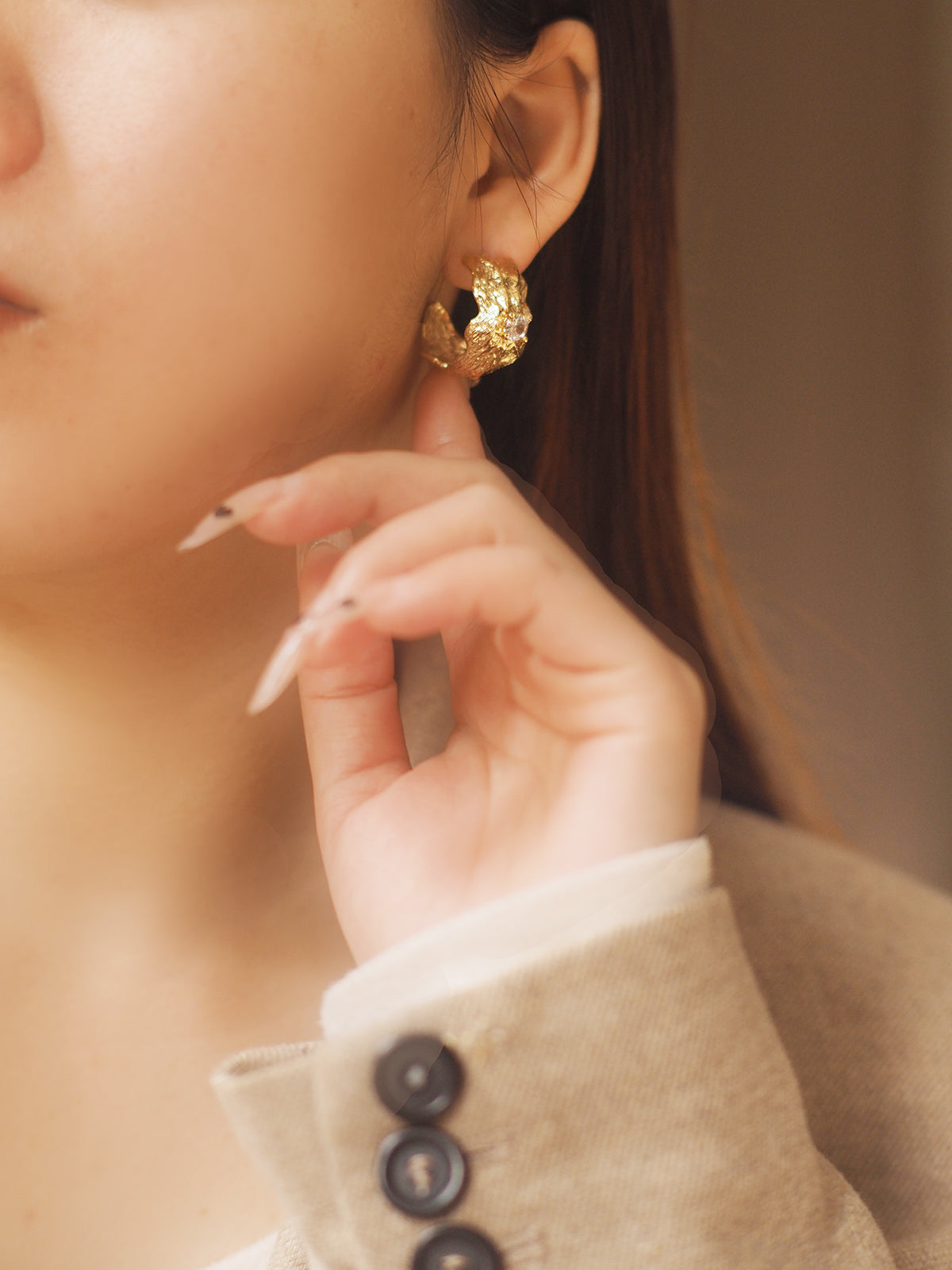 Sanya Textured Leaf Crystal Stud Earrings