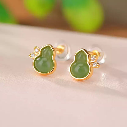 Vera Jade Leaf Accent Gourd Earrings