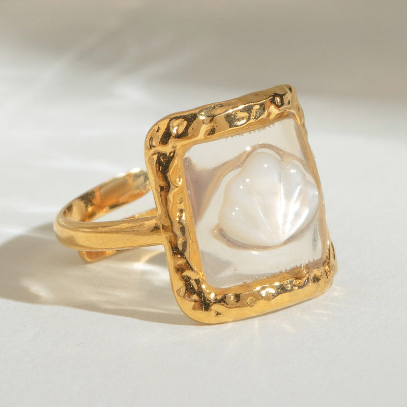 Transparent Shell Square Ring