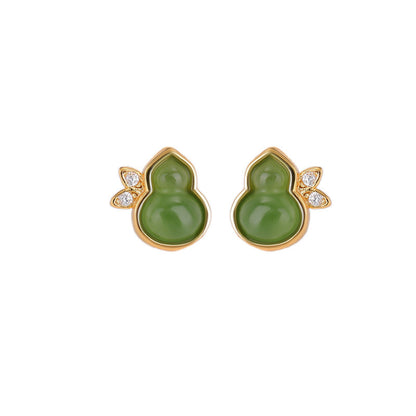 Vera Jade Leaf Accent Gourd Earrings