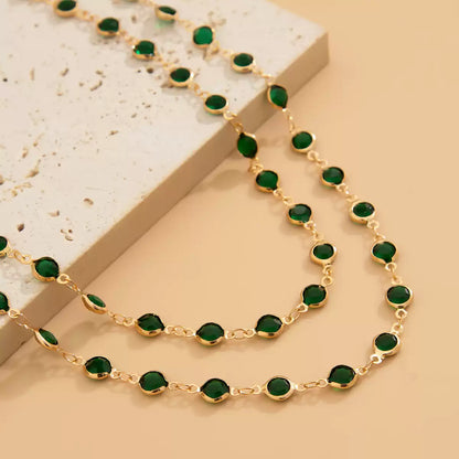 Green Crystal Chain Long Necklace