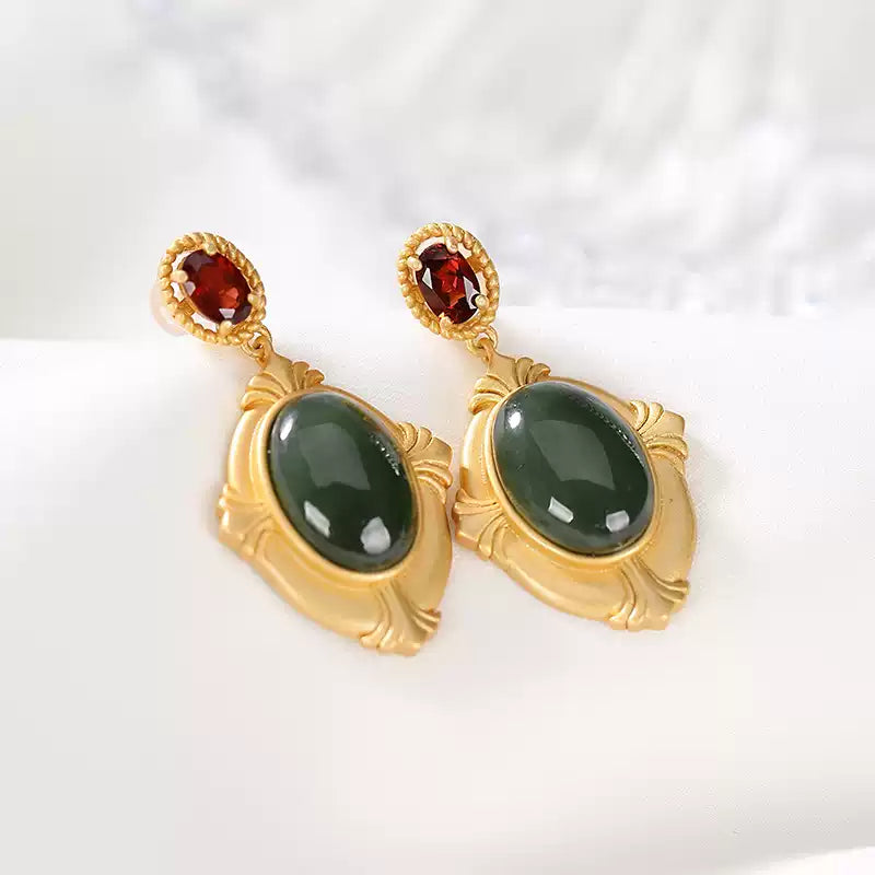 Rosalie Regal Jade and Garnet Earrings