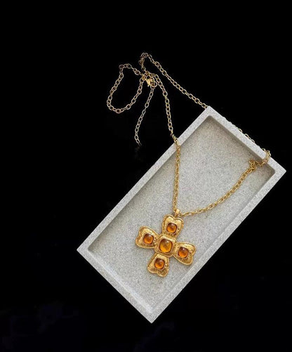 Amber Cross Pendant Necklace