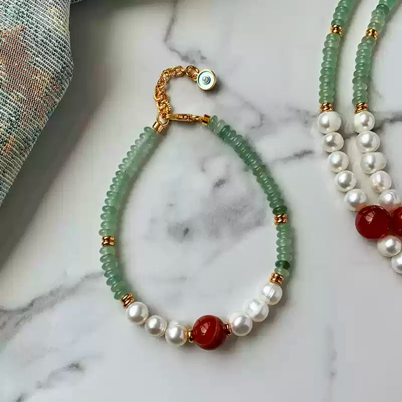 Red Agate & Aventurine Beaded Necklace