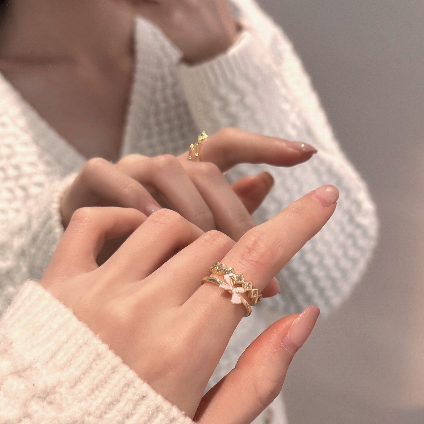 Butterfly Crystal Adjustable Ring Set