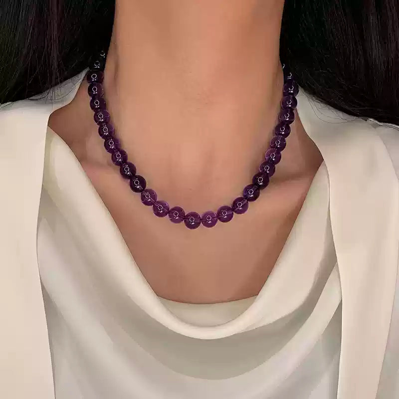 Amethyst Beaded Round Stone Necklace