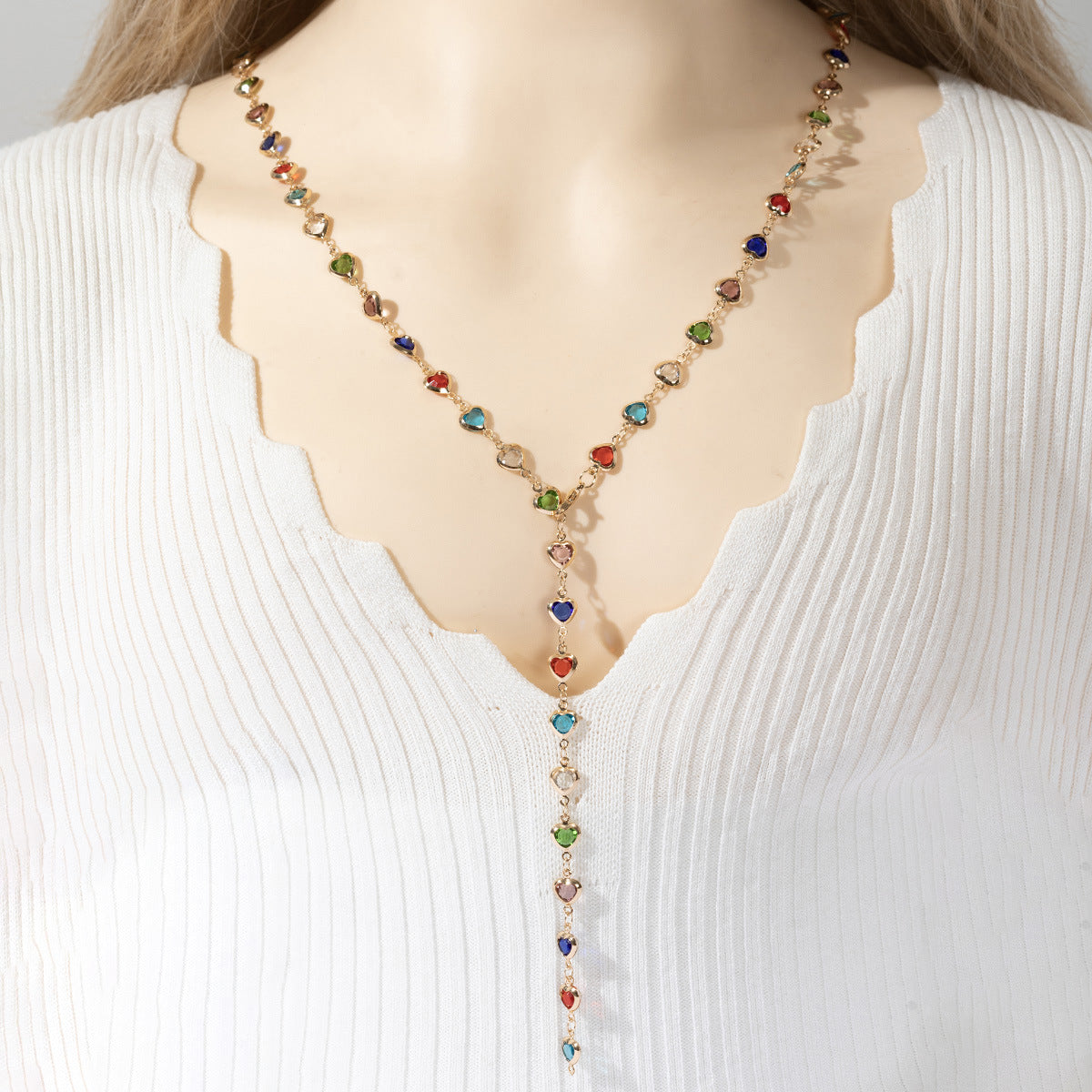 Jasmin Crystal Heart Tassel Necklace