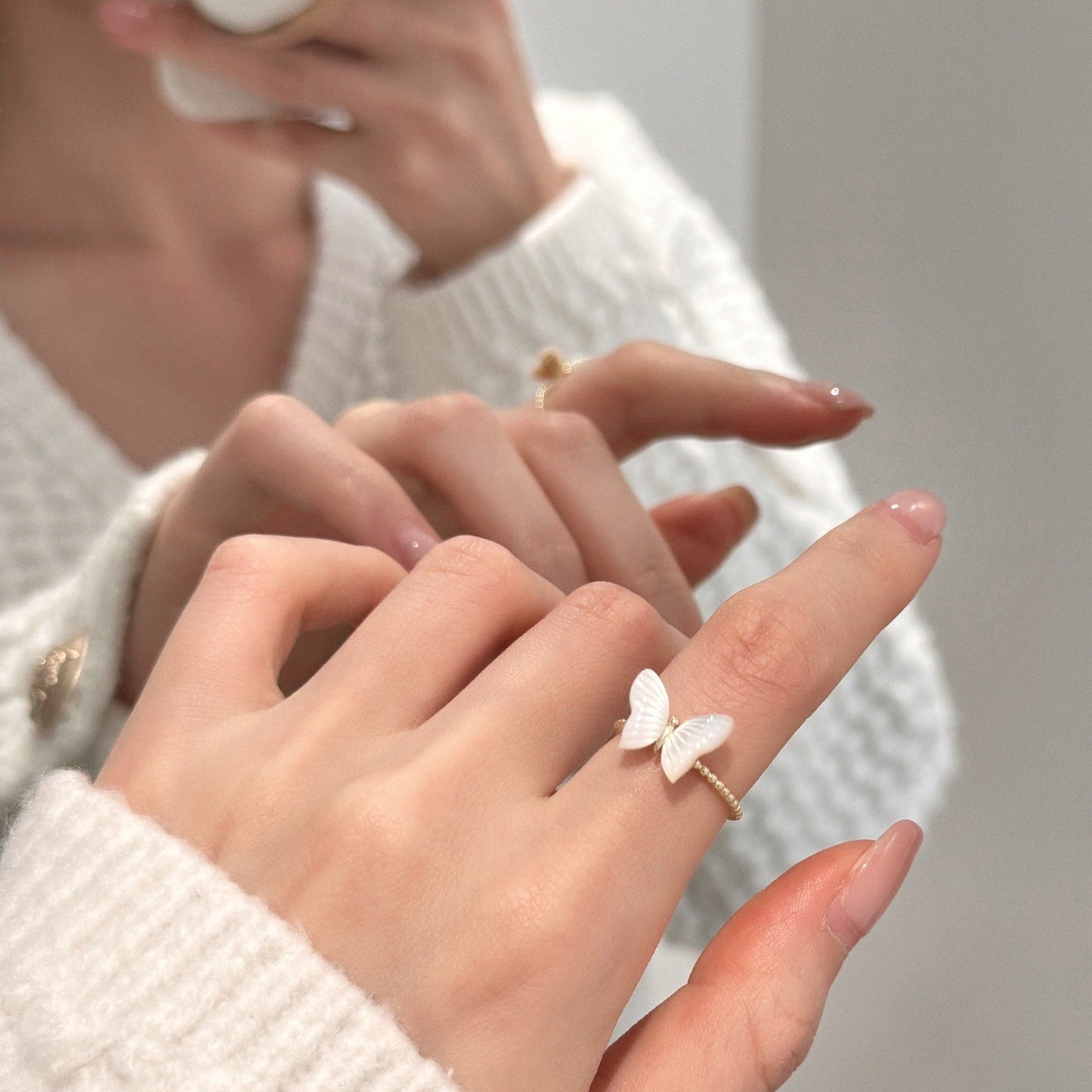 Butterfly Crystal Adjustable Ring Set