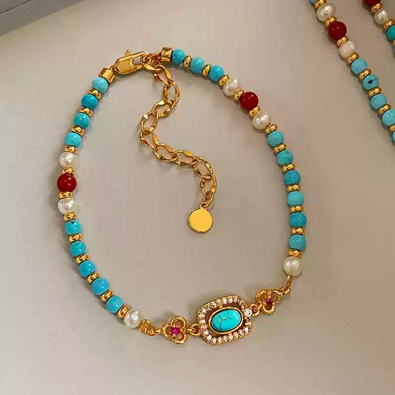 Turquoise & Pearl Charm Bracelet