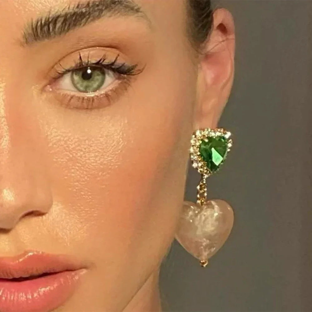 Linda Heart Drop Earrings With Green Zircon