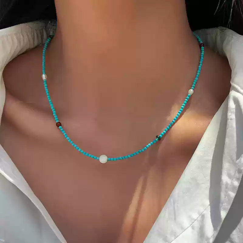 Minimal Turquoise Beaded Necklace Set