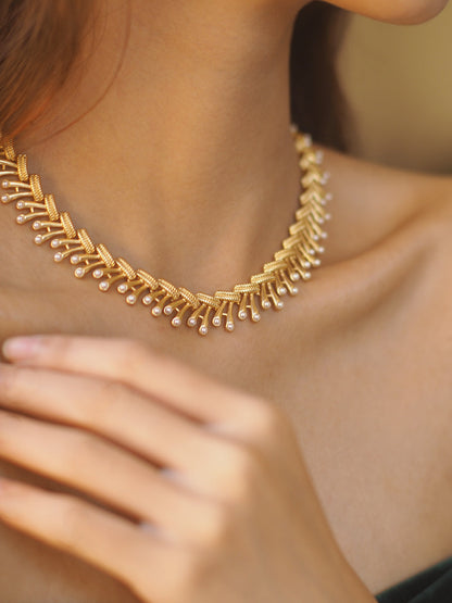 Pearl-adorned Golden Choker Necklace