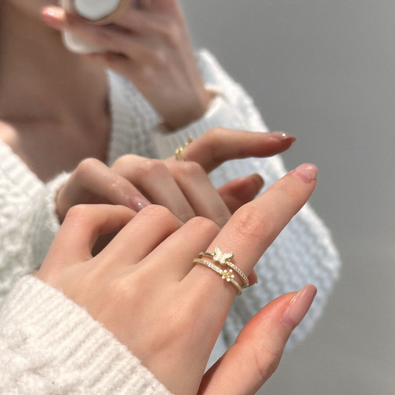 Butterfly Crystal Adjustable Ring Set