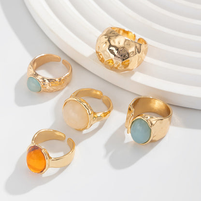 5-piece Adjustable Gemstone Ring Set