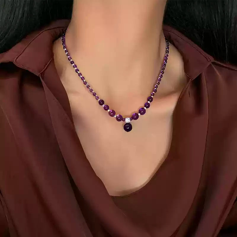 Amethyst Stone & Crystal Beaded Necklace