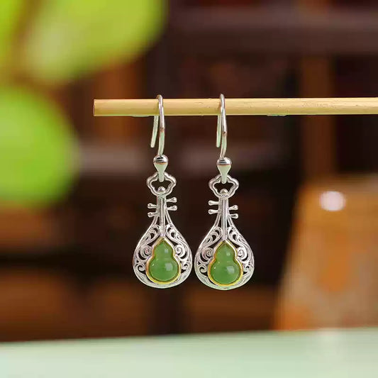 Jade Teardrop Filigree Silver Earrings
