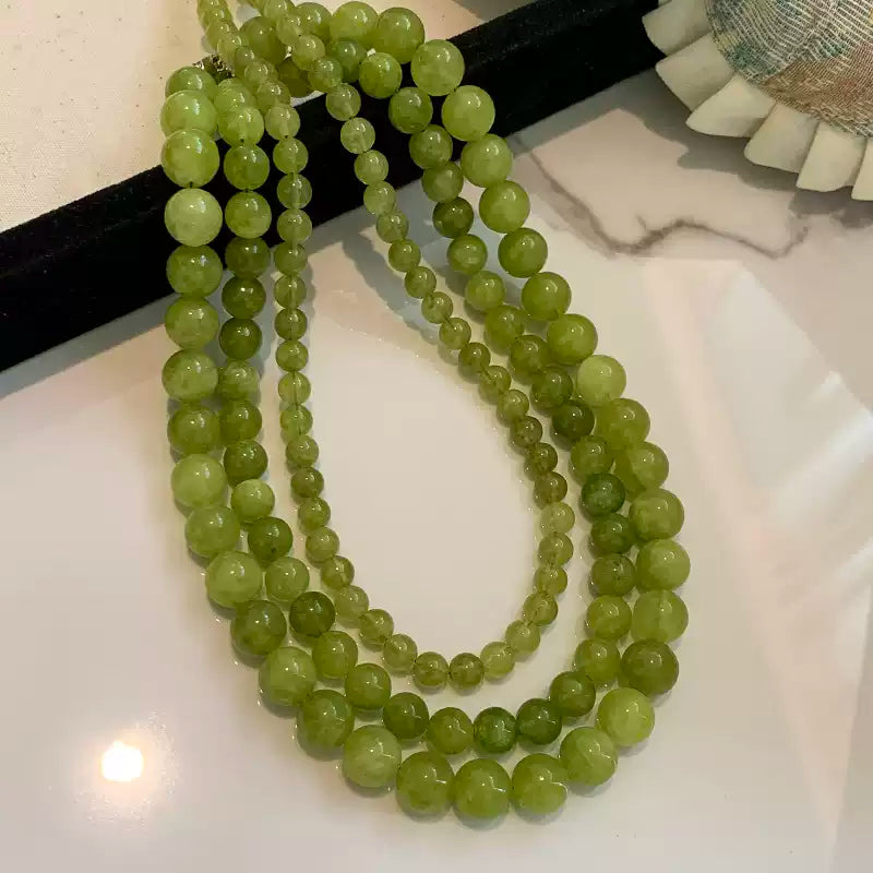 Olive Green Agate Beaded Necklace