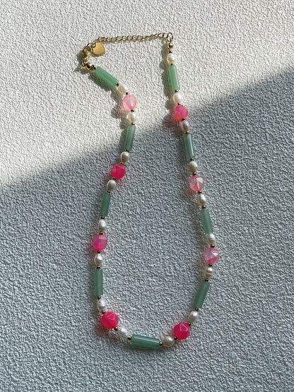 Clara Jade &amp; Pearl Beaded Necklace