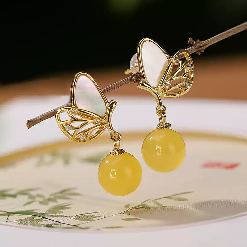 Honey Amber Butterfly Earrings