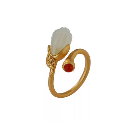 Hetian Jade and Red Agate Open Ring