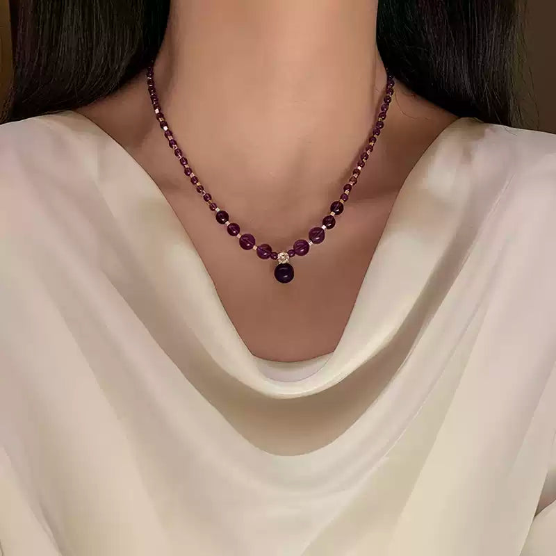Amethyst Stone & Crystal Beaded Necklace