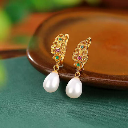 Colorful Gem Pearl Drop Earrings