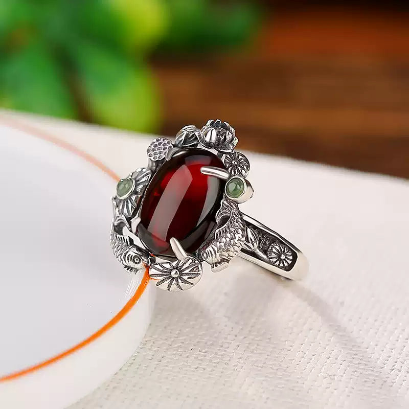 Garnet Jade Accent Ring