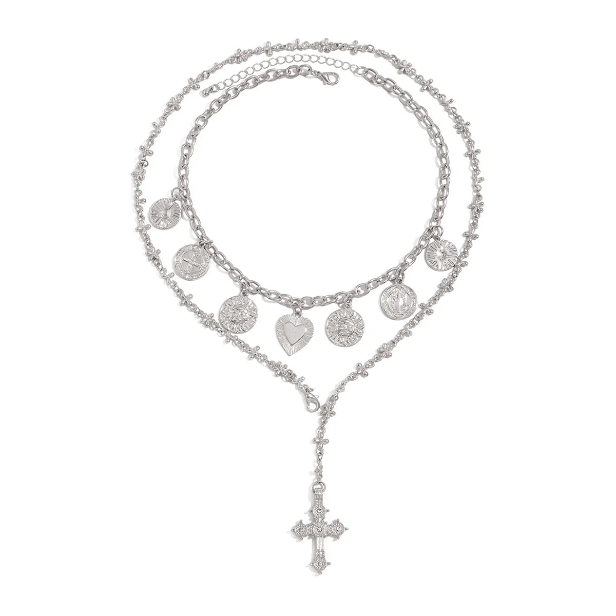 Alexia Layered Heart Cross Necklace