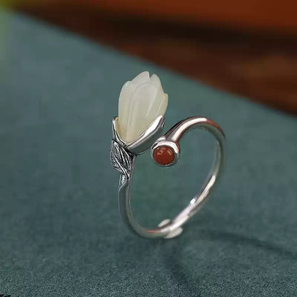 Hetian Jade and Red Agate Open Ring