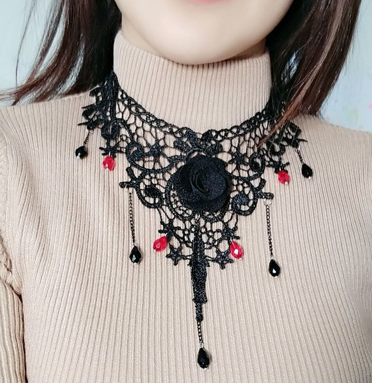 Gothic Rose Choker Pearl Necklace